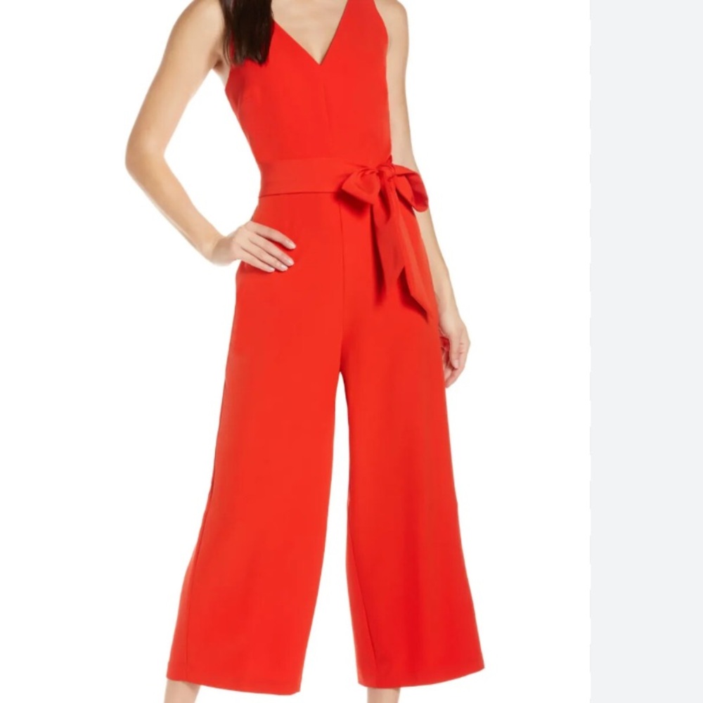 Sam Edelman Coral Orange V-Neck Tie Waist Jumpsuit